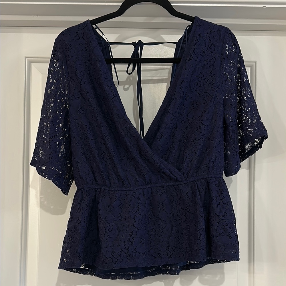 Trixxi Blue Wrap Peplum Blouse